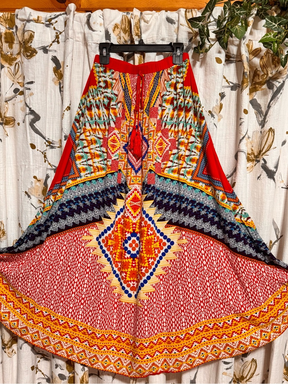 Magic Red Multicolor Aztec Boho Circle Skirt